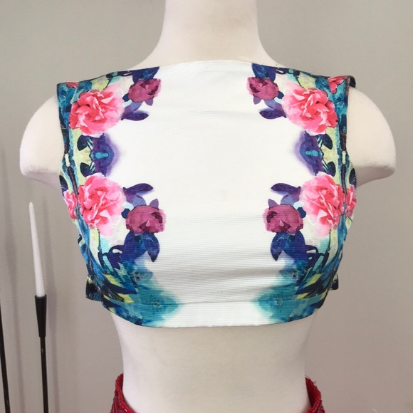 Mac Duggal flower print prom crop top - Picture 3 of 8